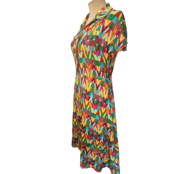 Italian Silk Geometric Pattern Shirt Dress - Size M - Picture 7 of 13